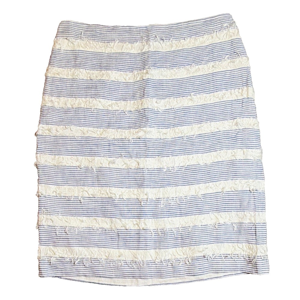 J. McLaughlin Elm A-Line Striped Fringe Side Zip Skirt White/Blue Size 2 NWT